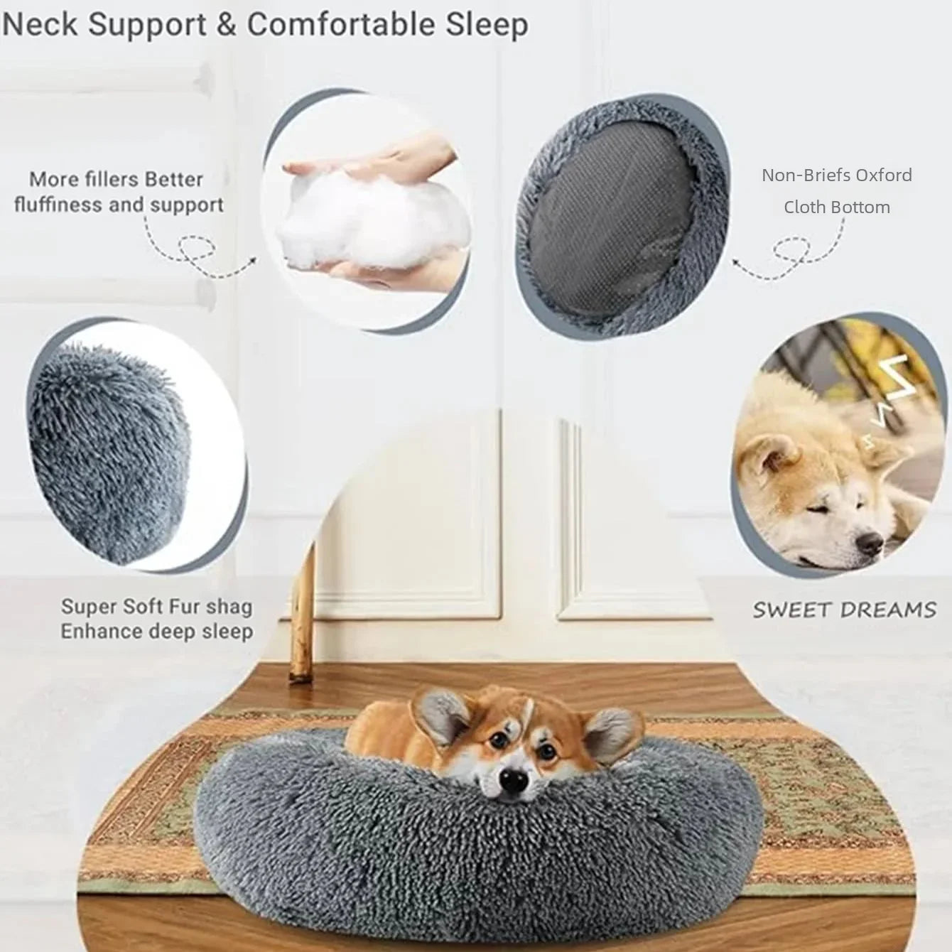 Lit lavable rond pour animaux de compagnie